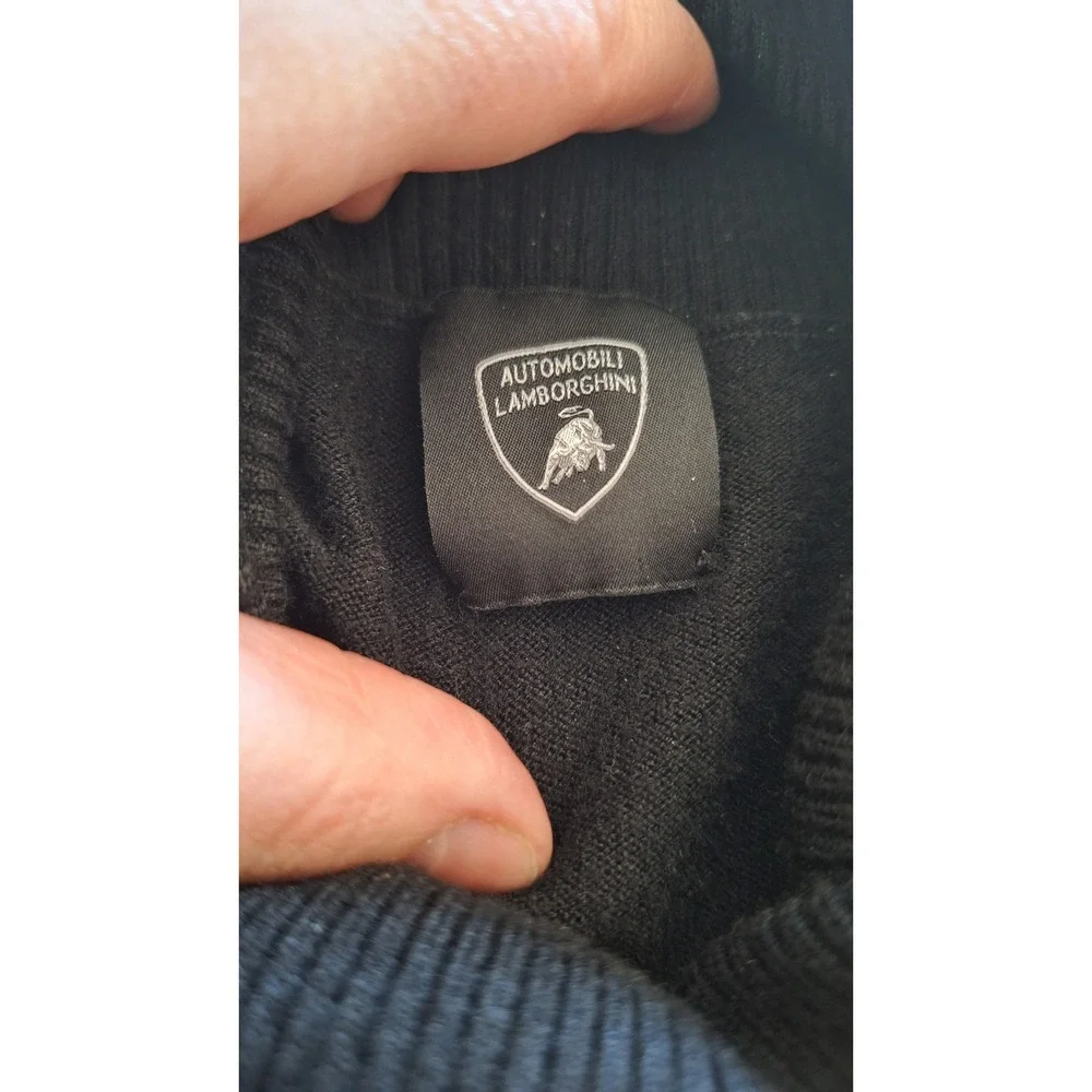 Automobili Lamborghini Mens Black Turtleneck Knit Sweater Logo XL